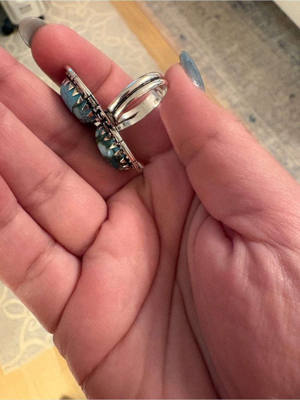 Hand Crafted Turquoise Double-Stone Ring with Silver Accent nwt 7.25 - Picture 4 of 4